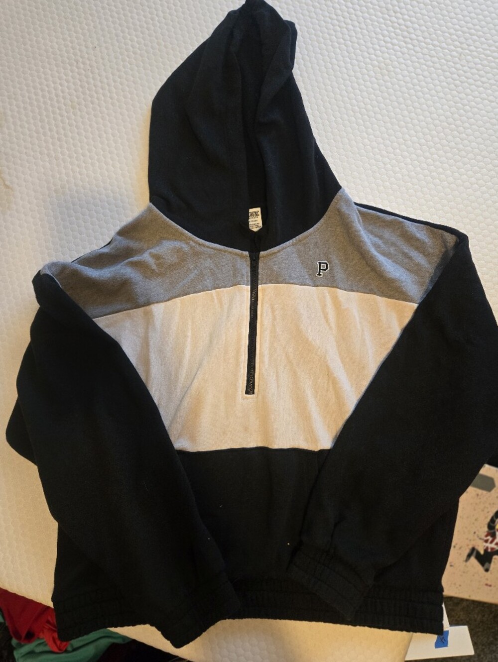 PINK Victoria's Secret Black, Gray & Cream Half-Zip Pullover